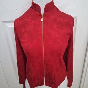 Vintage D.J. Summers Red Zip Up Jacket With A Mandarin Collar      Size 4P